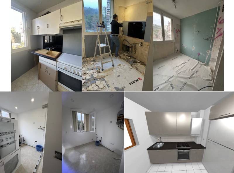 Travaux de la cuisine AVANT PENDANT et le projet 3D